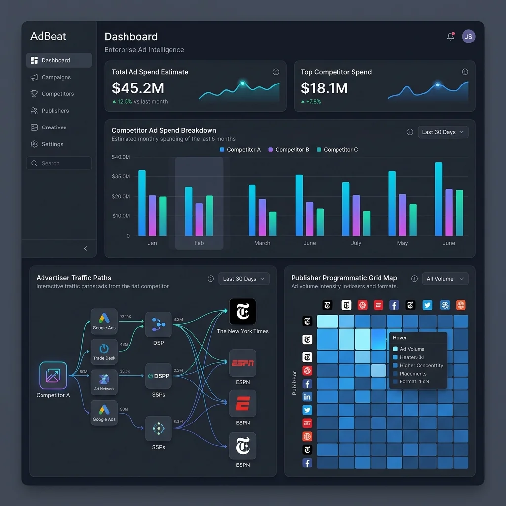 AdBeat dashboard of the native ads spy tool