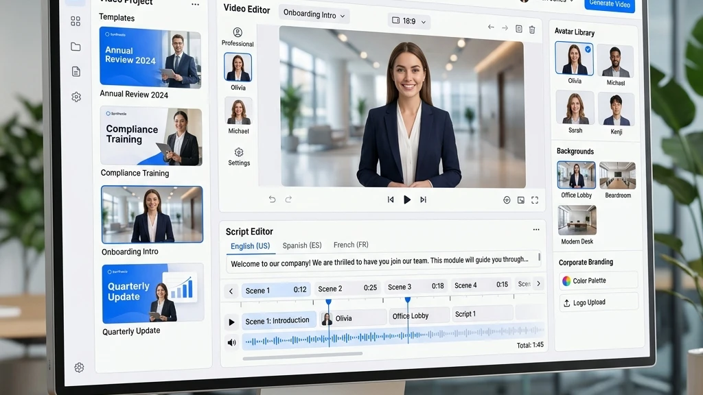 synthesia review corporate training video generator avatar dashboard